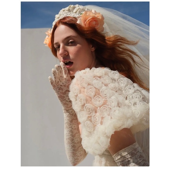 For Love & Lemons Fairytale Coquette Josey Bridal Gown Puff Sleeves Rosettes XS - Picture 12 of 16